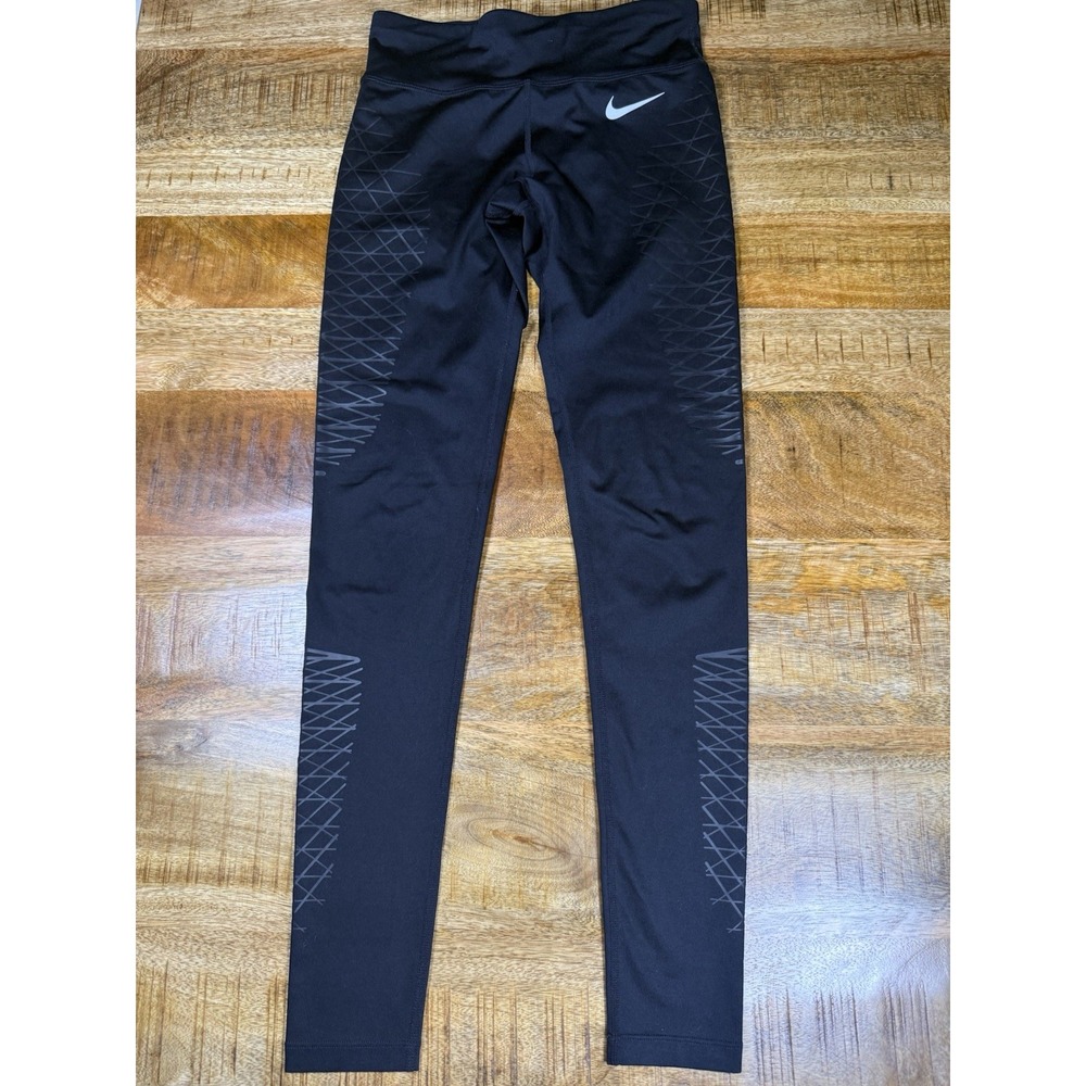 Nike Dri-FIT Tech Running Leggings Womens XS Black Grey Dash Print Pockets